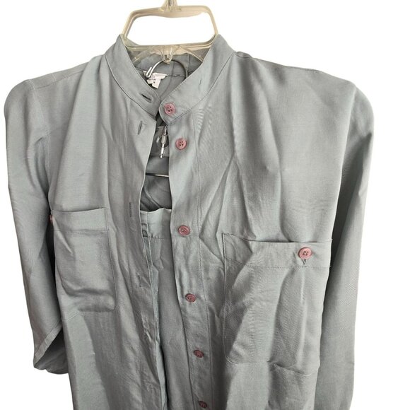 Vintage Womens Seafoam Green Silk Tunic With Mandarin Collar Pants Set HS147 - Picture 2 of 12